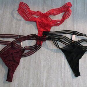 NWT Victoria's Secret XL XLarge Set of 3 Pair Strappy Thongs Red Black Maroon
